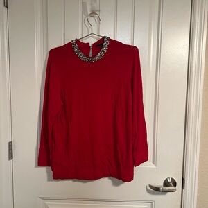 EUC Ann Taylor Red Jeweled Sweater